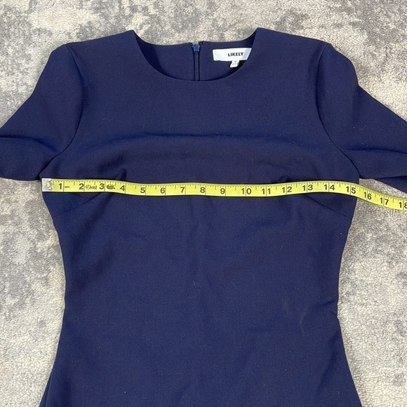 New Likely Bedford Navy Blue Three Quarter Sleeve Mini Bodycon Dress Sz 0 - Picture 8 of 10